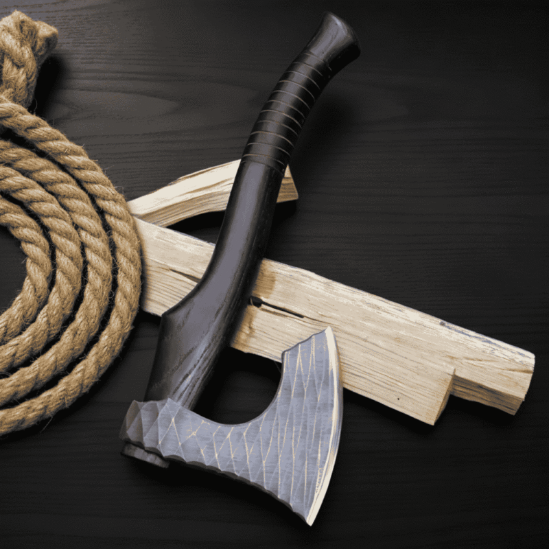 Handmade Black Hatchet Viking Axe by Monarch Cutlery — high carbon steel forged Viking axe with wooden handle, perfect for collectors and outdoor use.