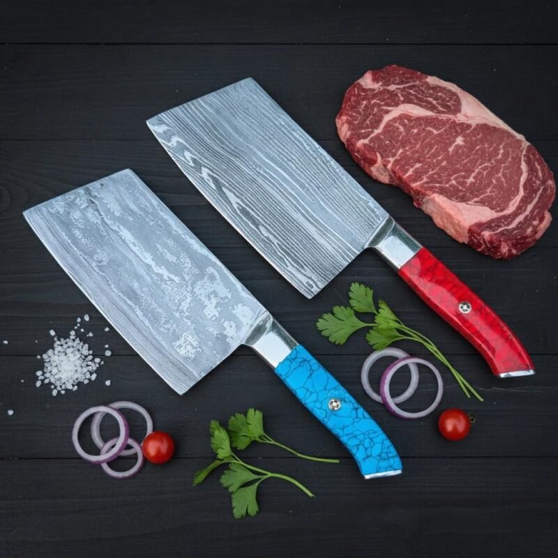 Handmade Damascus Butcher Cleaver Knife by Monarch Cutlery – Professional Chef and Butcher Knife