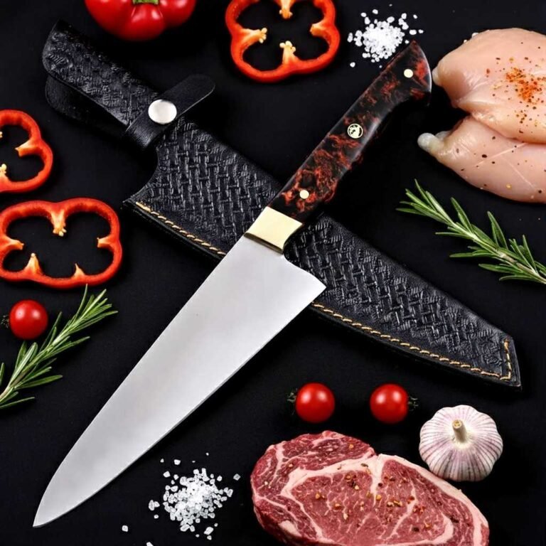 Handmade Stainless Steel Chef Knife by Monarch Cutlery – premium sharp kitchen knife for chefs and home cooking.