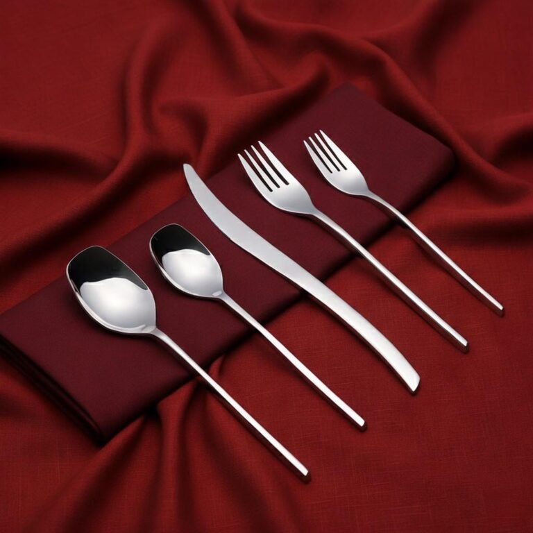 “Premium stainless steel cutlery set with polished finish”