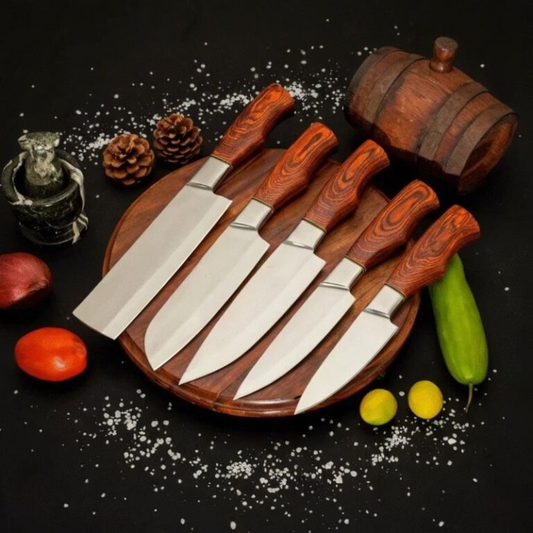 Damascus Steel Knife Set by Monarch Cutlery – Premium Handmade Chef Knives for Professional and Home Kitchens