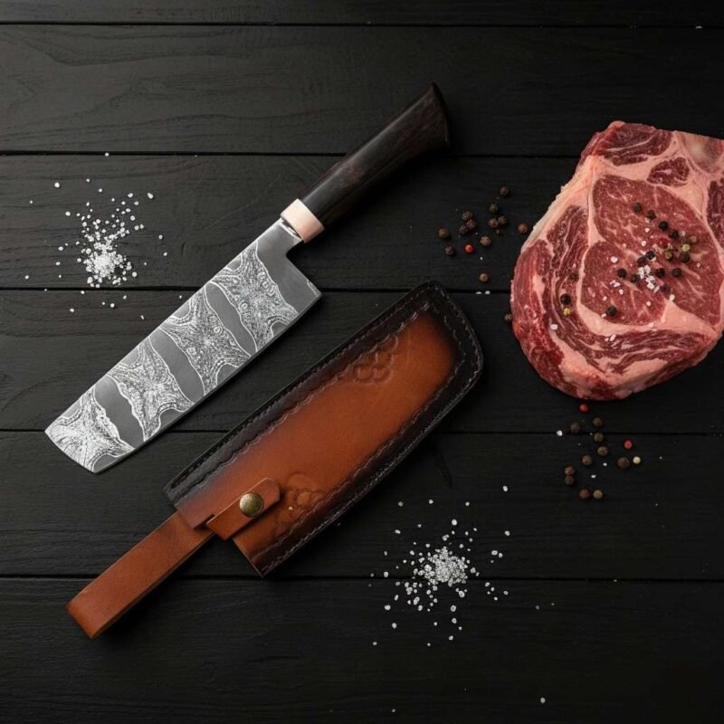 Handmade Cleaver Chef Knife by Monarch Cutlery – hand-forged carbon steel cleaver for chefs, butchers, and BBQ cooking.
