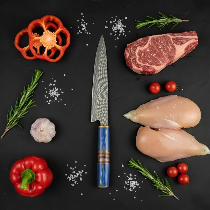 Handmade D2 Steel Chef Knife by Monarch Cutlery – premium forged kitchen knife for chefs and cooking.