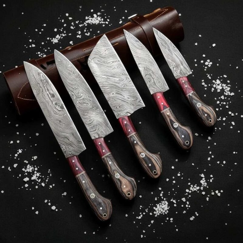 Handmade Damascus Chef Set by Monarch Cutlery – Premium Hand-Forged Kitchen Knives for Professional Chefs and Home Use