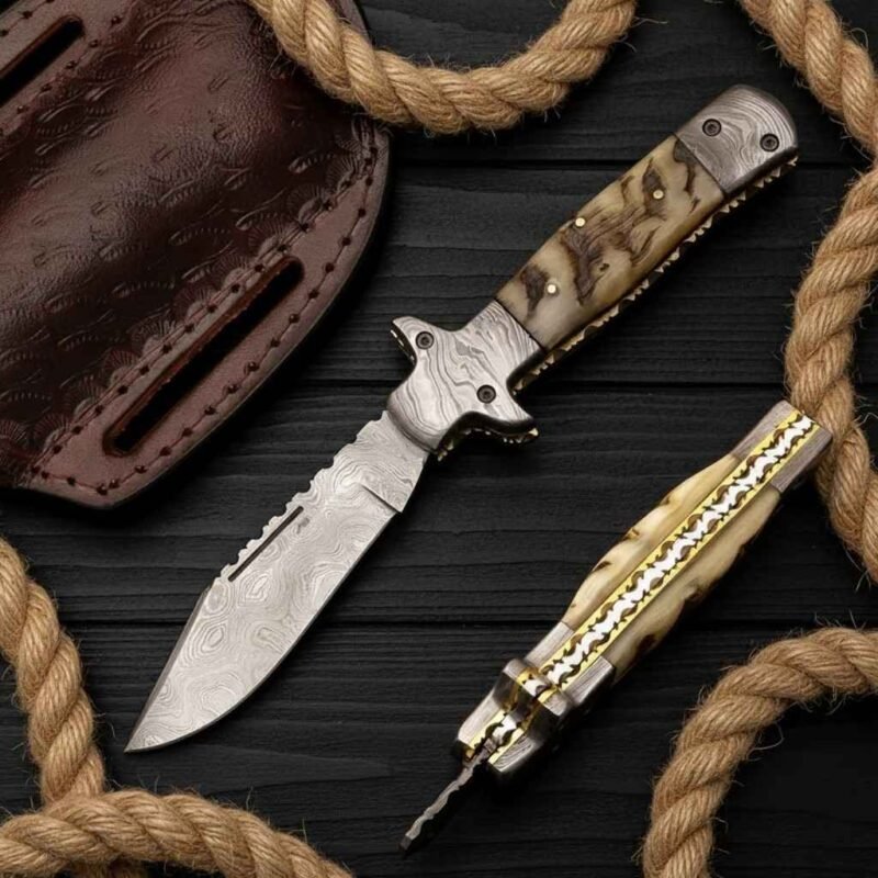 Handmade Damascus Folding Knife by Monarch Cutlery – premium handmade EDC knife