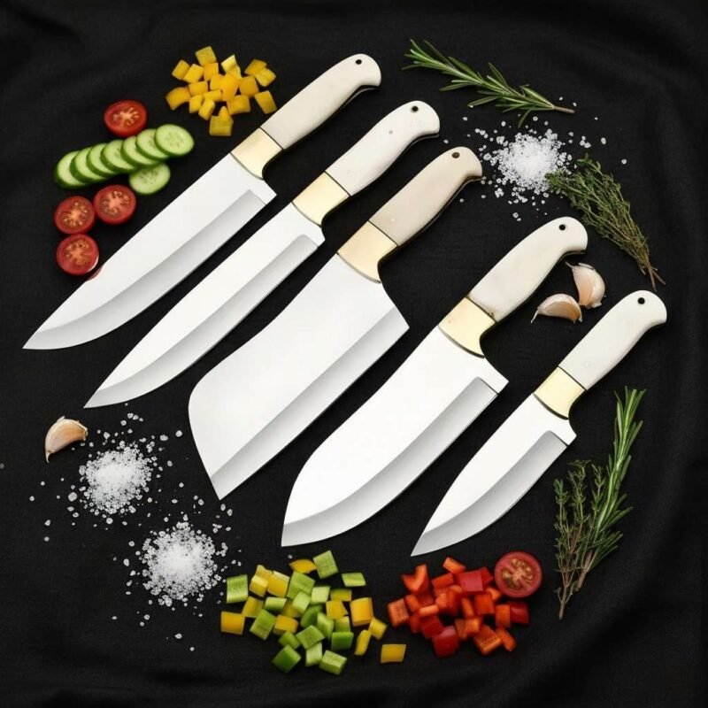 Monarch Cutlery White Chef Knife Set with stainless steel blades and elegant white handles