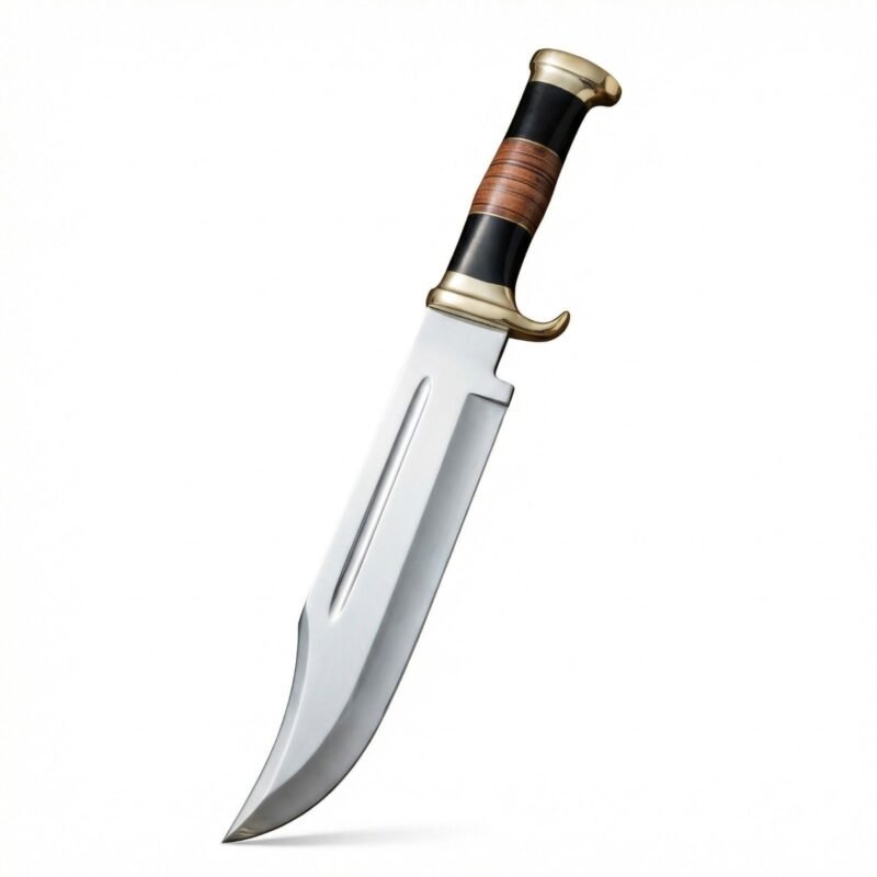 Custom Handmade Hunting Knife by Monarch Cutlery – Full view with D2 steel blade and leather sheath