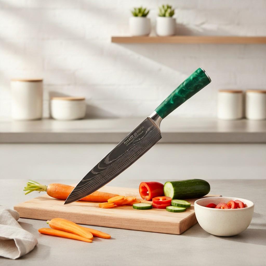 Hand forged Damascus chef knife with razor sharp blade and comfortable grip
