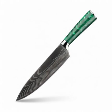Monarch Damascus Chef Knife with hand forged Damascus steel blade and ergonomic handle
