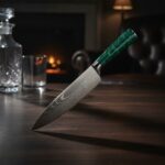 Professional chef knife with Damascus steel blade for restaurants and home kitchens