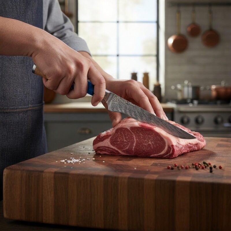 Ergonomic handle of Monarch Damascus Boning Knife