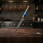 Close-up of Damascus steel pattern on Monarch Boning Knife blade