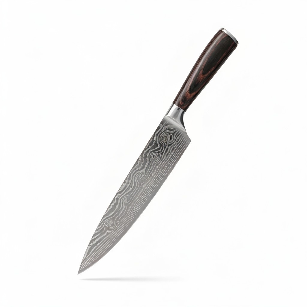 Damascus Steel Chef Knife by Monarch Cutlery with razor sharp blade