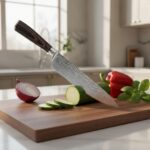 Ergonomic wood and resin handle Damascus steel chef knife