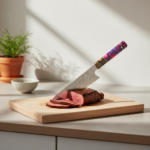 Premium Damascus kitchen knife with ergonomic wood and resin handle