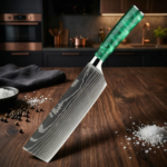 Ergonomic wood and resin handle Damascus steel cleaver knife for comfortable grip