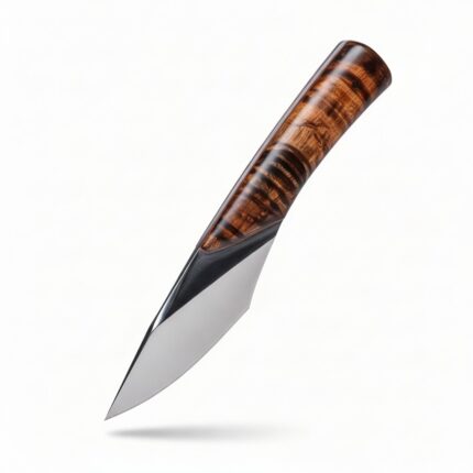 Best Hunting Skinner Knife handcrafted from Damascus steel with a full tang fixed blade and leather sheath.