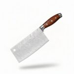 Best meat cleaver knife by Monarch Cutlery featuring a razor-sharp full tang blade and ergonomic wooden handle on a white background.
