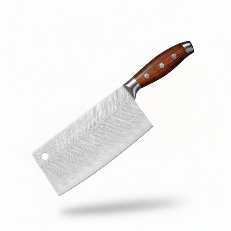 Best meat cleaver knife by Monarch Cutlery featuring a razor-sharp full tang blade and ergonomic wooden handle on a white background.