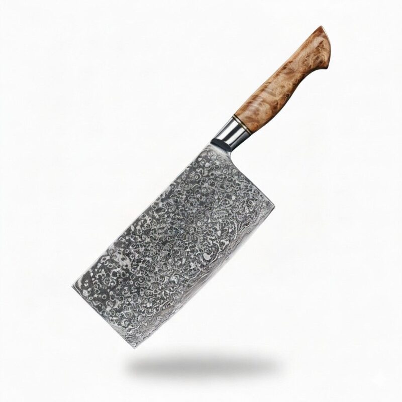 Monarch Cutlery Chinese chef cleaver knife with a full tang razor-sharp blade and ergonomic wooden handle on a white background.