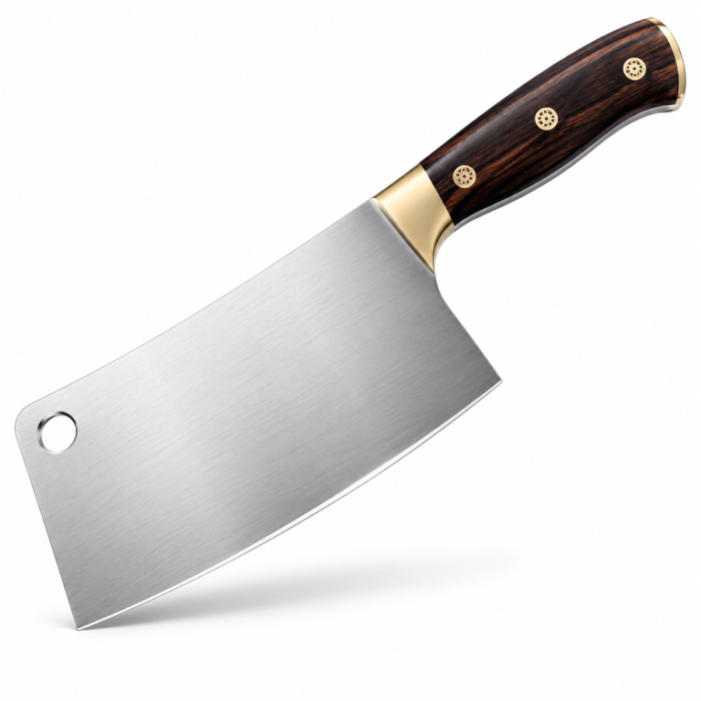 Premium handmade Damascus cleaver knives with full tang construction for meat cutting, butchering, chopping bones, vegetables, and professional kitchen use by Monarch Cutlery.