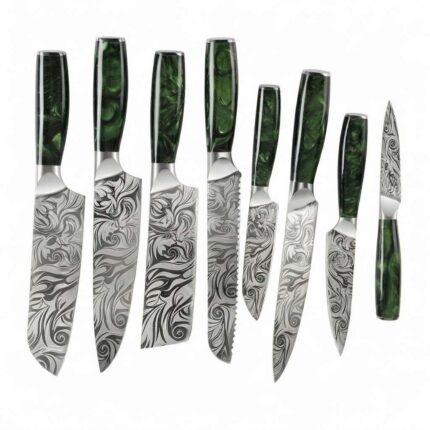 Damascus Kitchen Knife Set by Monarch Cutlery