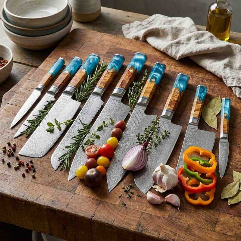 Handmade Damascus Kitchen Knife Set with premium steel blades