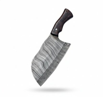 Monarch Cutlery Mini Cleaver Boning Knife with a razor-sharp full tang blade and ergonomic wooden handle on a pure white background.