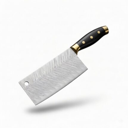 Monarch Cutlery Japanese cleaver chef knife with a razor-sharp full tang blade and ergonomic wooden handle on a pure white background.