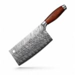 Monarch Cutlery Nakiri Cleaver Style Knife with a razor-sharp full tang blade and ergonomic wooden handle on a white background.