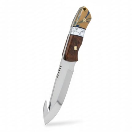 Outdoor Skinning Hunting Knife with full tang fixed blade and leather sheath