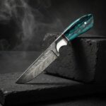 Premium Skinning Hunting Knife with a handcrafted leather sheath for hunting and camping.