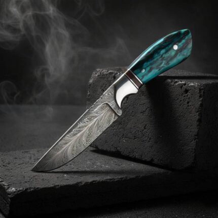 Premium Skinning Hunting Knife with a handcrafted leather sheath for hunting and camping.