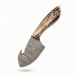 Professional Skinner Hunting Knife handcrafted from premium Damascus steel with a full tang fixed blade and leather sheath.