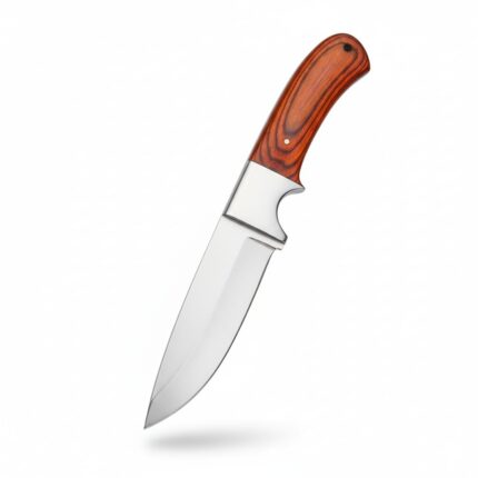 Red Handle Skinning Knife with full tang fixed blade and leather sheath