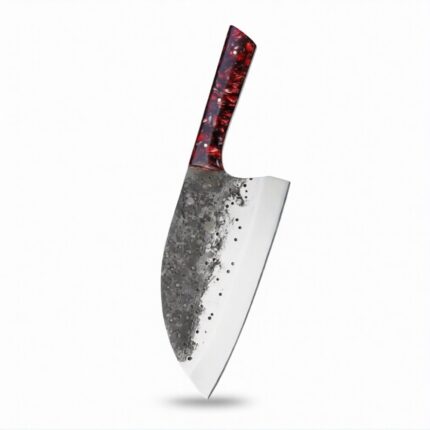 Monarch Cutlery Santoku Cleaver Chef Knife with a razor-sharp full tang blade and ergonomic wooden handle on a pure white background.