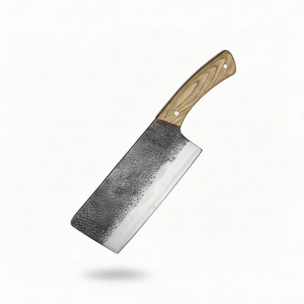 Monarch Cutlery Small Cleaver Utility Knife with a razor-sharp full tang blade and ergonomic wooden handle on a pure white background.